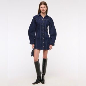 NWOT Abercrombie &Fitch Barrel Sleeve Denim Shirt Dress in Dark Wash XS